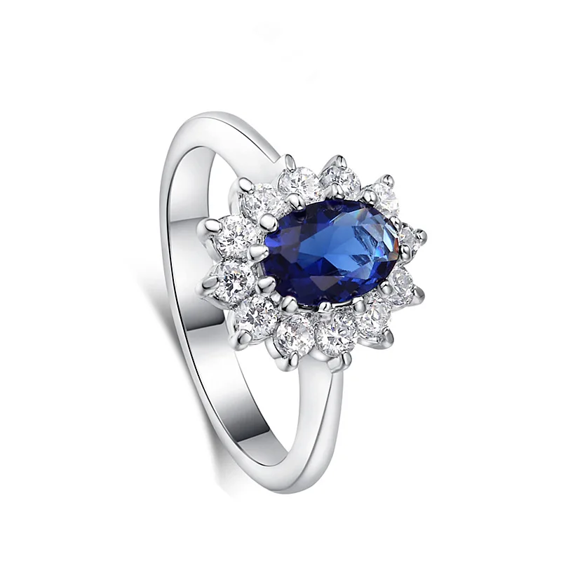 

High Quality Woman Engagement Wedding Ring Blue Zircon Jewelry Holiday Gift Anniversary Jewelry