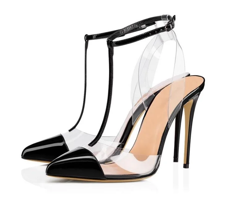 

Hot Selling Transparent Rivet High Heel Sandals Women Pointed Toe Thin Heels Shoes Summer Large Size Customized Party Shoes