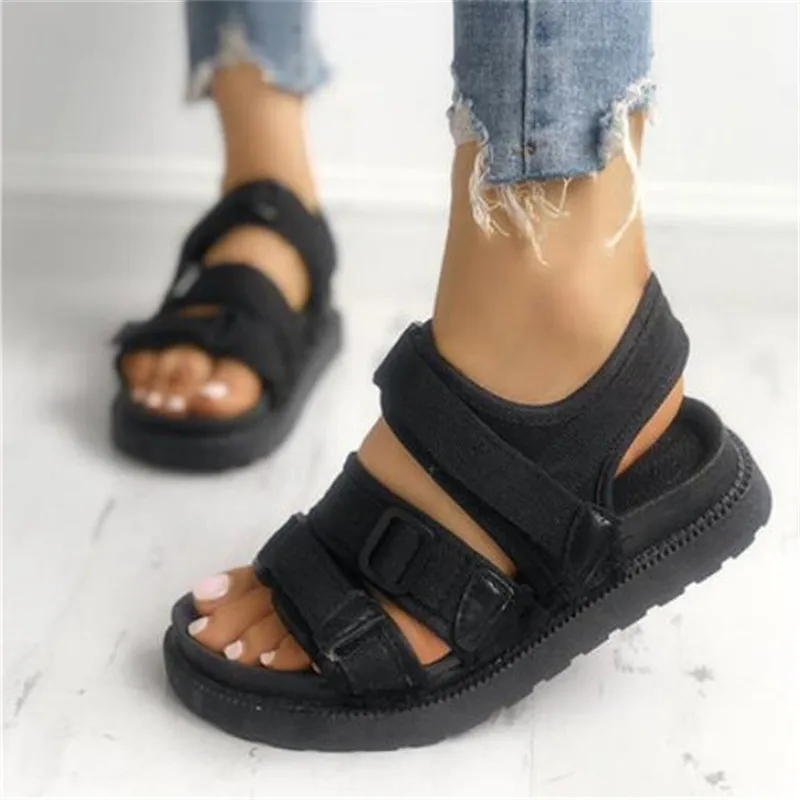

Roman sandals female summer flat with wild sponge bottom shoes soft bottom open toe magic stickers beach shoes tide