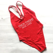 THICK THIGHS SAVES LIVES One Piece Swimsuit Swimwear Women High Cut Low Back Bathing Suit Pink Monokini Bodysuit Beachwear Girls low back surplice swimsuit