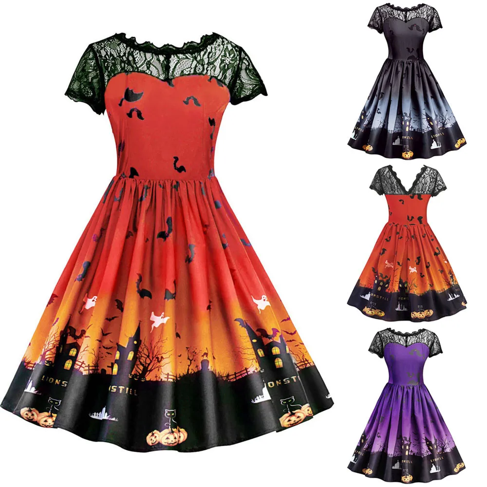 www.ermes-unice.fr : Buy Women Dresses Fashion Retro Halloween Lace Short Sleeve Vintage Gown ...