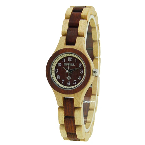 BEWELL повседневные женские деревянные часы маленький круглый циферблат женские наручные часы кварцевый механизм Relogio Feminino 123A - Цвет: MPBD