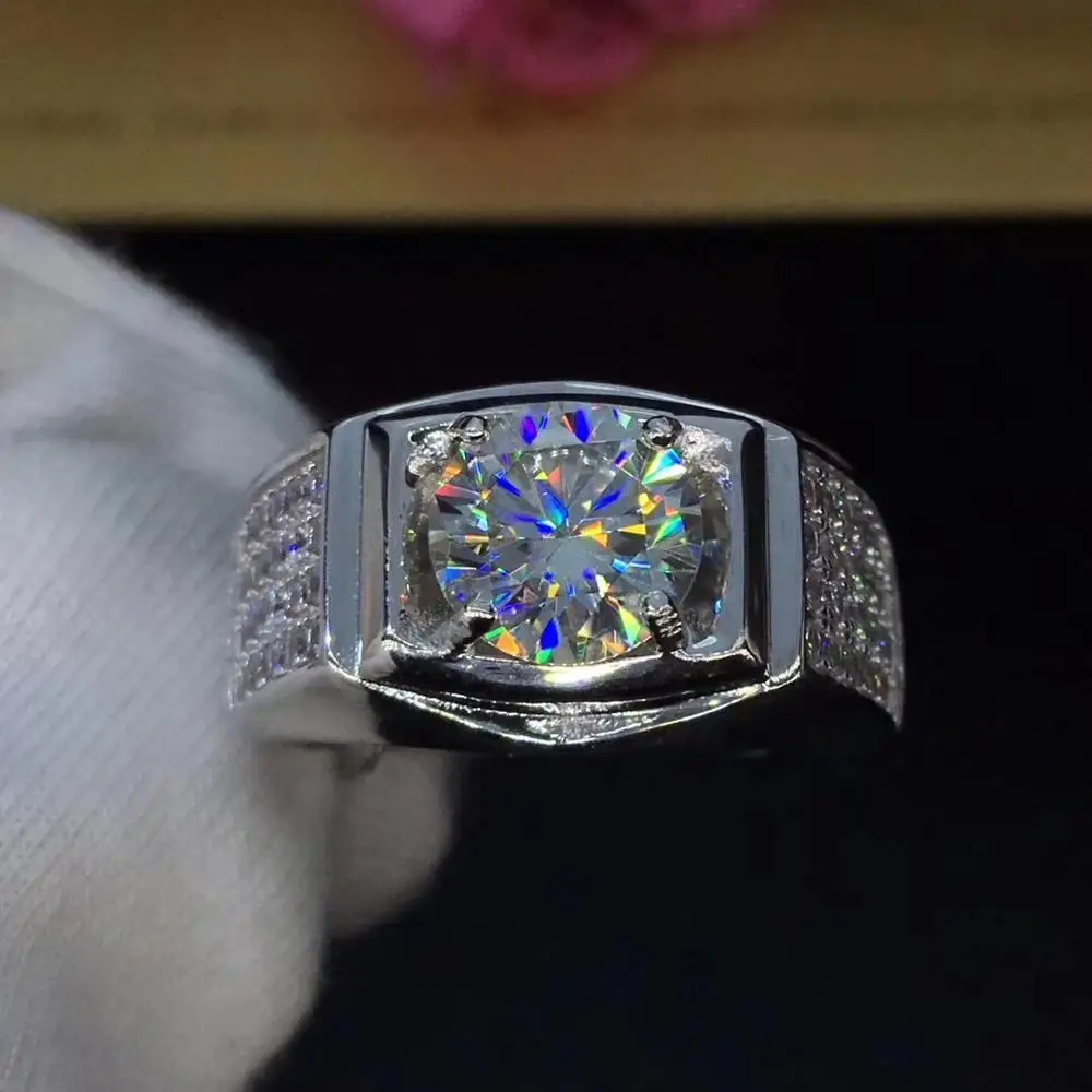 Круглое серебряное муассанитовое кольцо 2ct 8 00 мм D VVS роскошное для мужчин|Кольца|