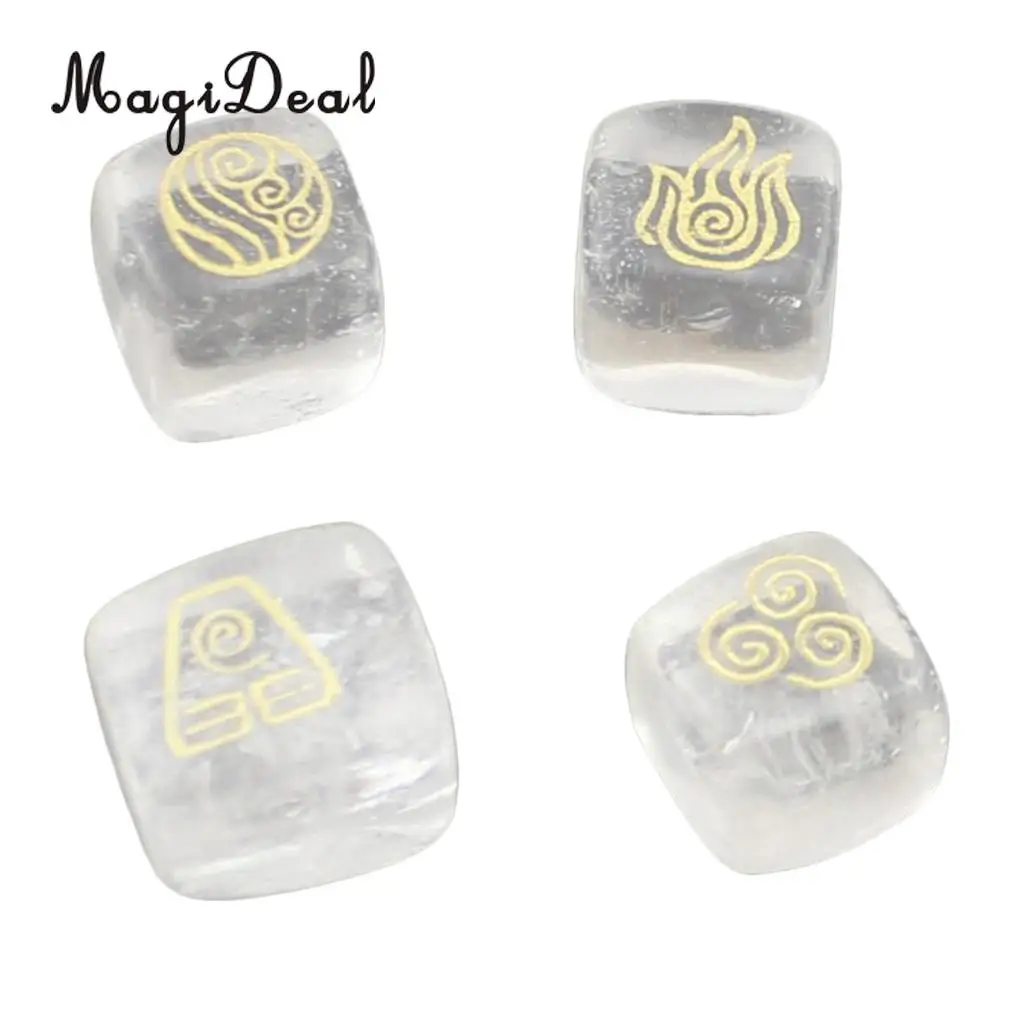 MagiDeal Delicate 4Pcs Natural Powder Crystal Stone Polished Fire Water Wind Soil Engraved Runes for Room House Office Decor