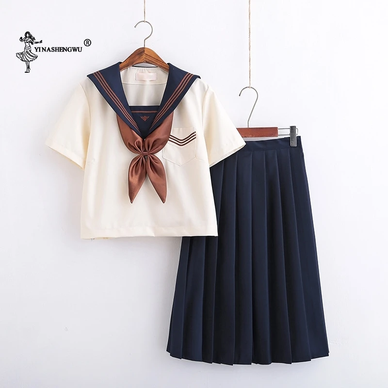 Japanese School Uniforms Anime COS Sailor Suit Jk College Middle Uniform For Girls Light Yellow Costume | Тематическая одежда и