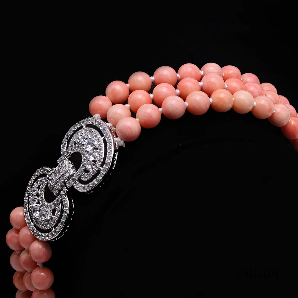 YX прекрасный 3 ряда 8 мм круглое розовое коралловое ожерелье Элегантный драгоценный камень ювелирные изделия для матери подарок 2" ручной работы