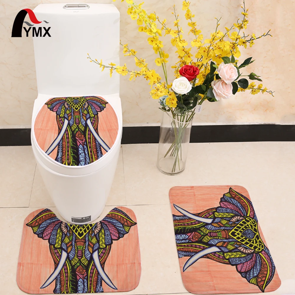 

3pcs/lot Cartoon Elephant Pattern Toilet Seat Cover Elephant Printing Flannel Fabric Toilet Case Bathroom Door Non-slip Mat