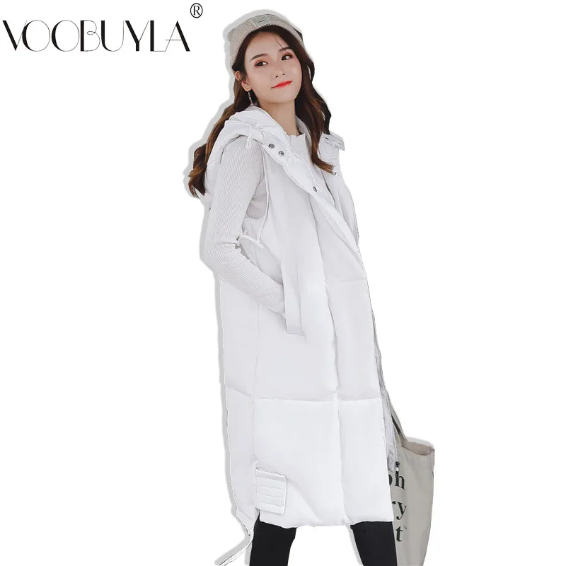 Voobuyla Plus Size 5XL Long Vest Women Sleeveless Jacket Down Cotton Warm Vest Mujer 2018 Autumn Winter Hoodies Waistcoat Female