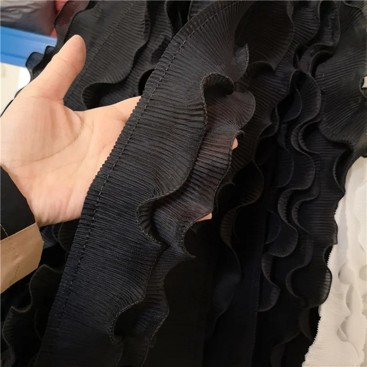 Black 8 см широкие современные плиссированные шифоновые эластичные кружевные оборки воротник платья обеспечивают очищенную ленту 3d Цветы вышивки Diy ремесла - Цвет: Black