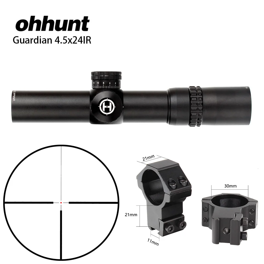 Тактический ohhunt Guardian 4,5x24 ИК охотничий прицел 1/2 полумиллиметровая точечная сетка 30 мм трубка оптика зрение турели Сброс прицел - Цвет: with Dovetail Rings