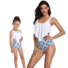 Купальный костюм для мамы и дочки, костюм «Мама и я», белый комплект бикини с высокой талией, пляжная одежда для мамы и ребенка, Семейные комплекты для женщин