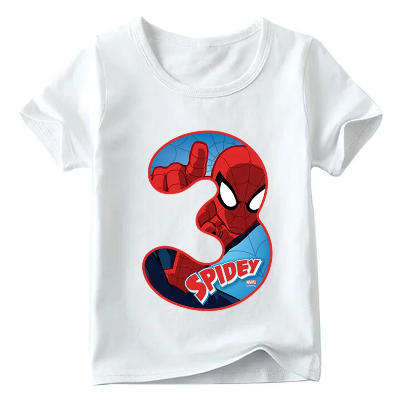 Футболка с принтом «Человек-паук» и «мстители» для мальчиков и девочек, футболка с принтом в виде банта, Детская футболка с героями мультфильмов, детская одежда для дня рождения с цифрами 1-9, ooo2429