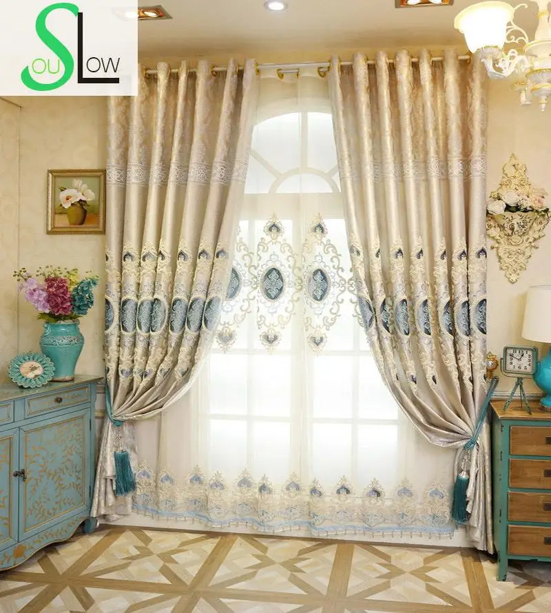 Slow Soul Silk Embroidered Velvet European Style Curtains For Living