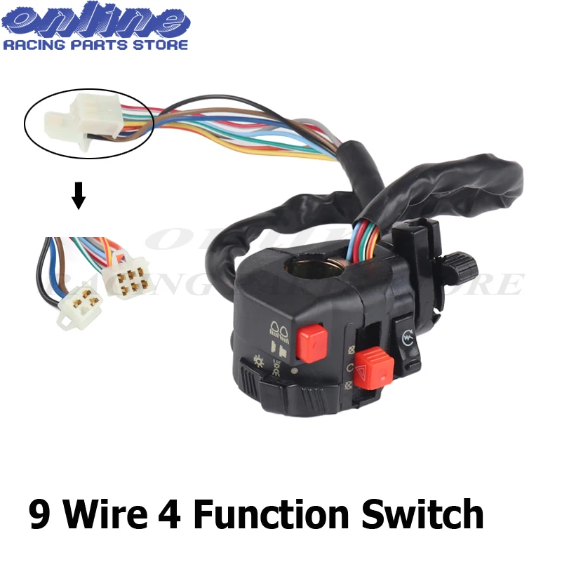 

Motorcycle ATV 22mm Hand Control 9 Wires 4 function Switches Headlight Turn Signal Horn Switch Button With Harness