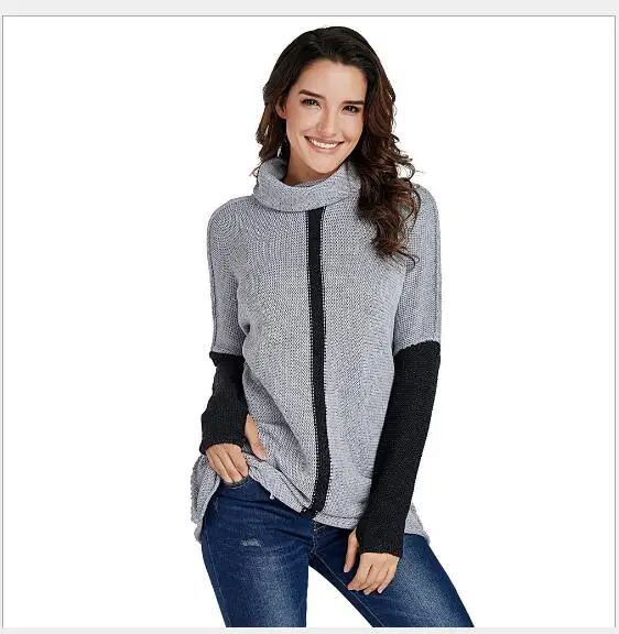Women Sweater 2018 New Autumn Pullover Turtleneck Long Sleeve Female Fashion Casual Loose Contrast Color Knitted | Женская одежда