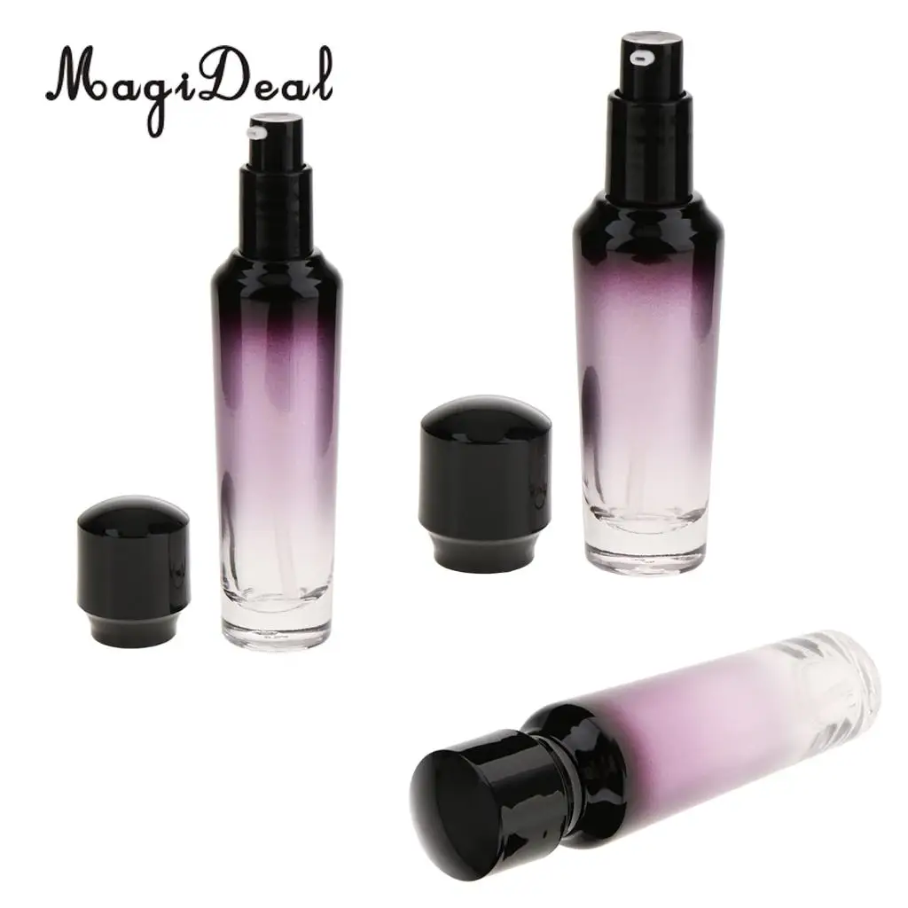 3 Pack 35/55/100ml Empty Glass Container Makeup Face Cream Lotion Treatment Pump Bottle Jar Pot Cosmetic Refillable Container