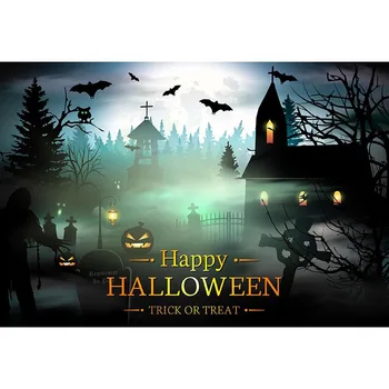 

Vinyl happy halloween party magic castle bats computer printed newborn children Photo Background Photography Backdrops g-789