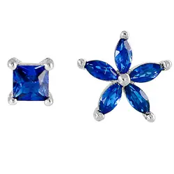 925 пробы Серебряные серьги голубые Кристальные серьги гвоздики Для женщин ювелирные изделия Асимметричный цветок геометрические серьги