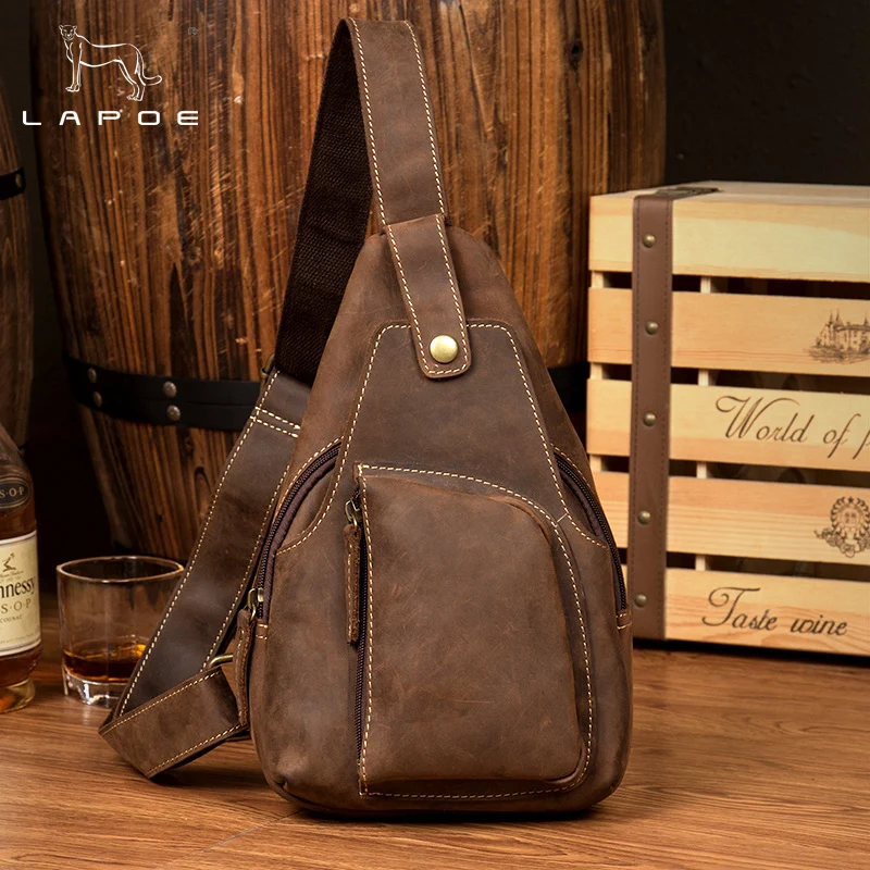 LAPOE Genuine Leather Bag Men's Crossbody Bags Men Messenger Bags Crazy Horse Leather Phone Chest Pack Waist Small Belt Bag Male LAPOE Genuine Leather Bag Men's Crossbody Bags Men Messenger Bags Crazy Horse Leather Phone Chest Pack Waist Small Belt Bag Male