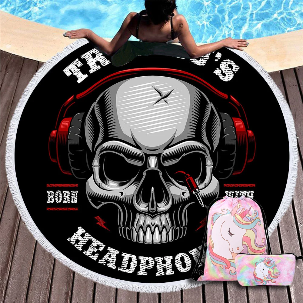 

Dropship 3d Digital Printing Sugar Skull Beach Towels for Man Black Gold Cool Soft Beach Towel with Tassels Travel Accessories