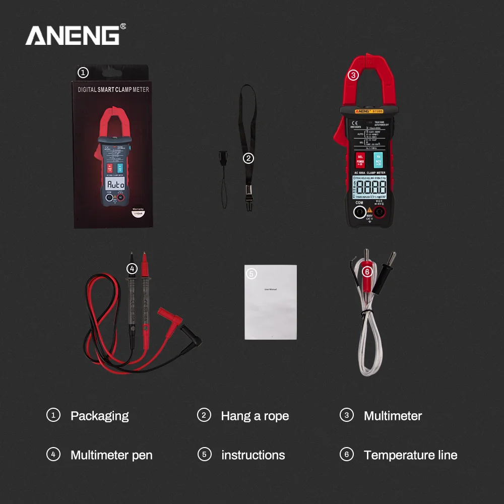 ANENG ST205 Digital Clamp Meter Analog Multimeter Current Clamp DC/AC Intelligent AUTO range meter with temperature tester