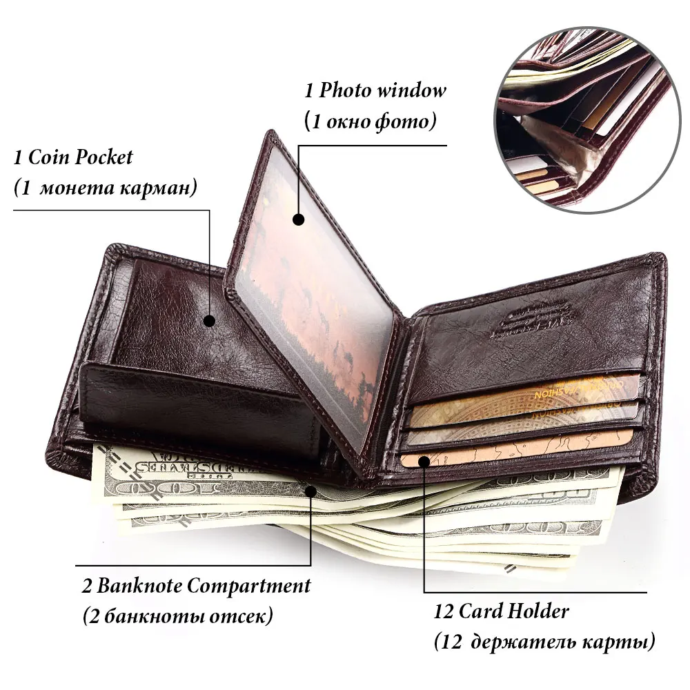  KAVIS Rfid Free Engraving 100% Genuine Leather Wallet Men Coin Purse Portomonee PORTFOLIO Card Hold