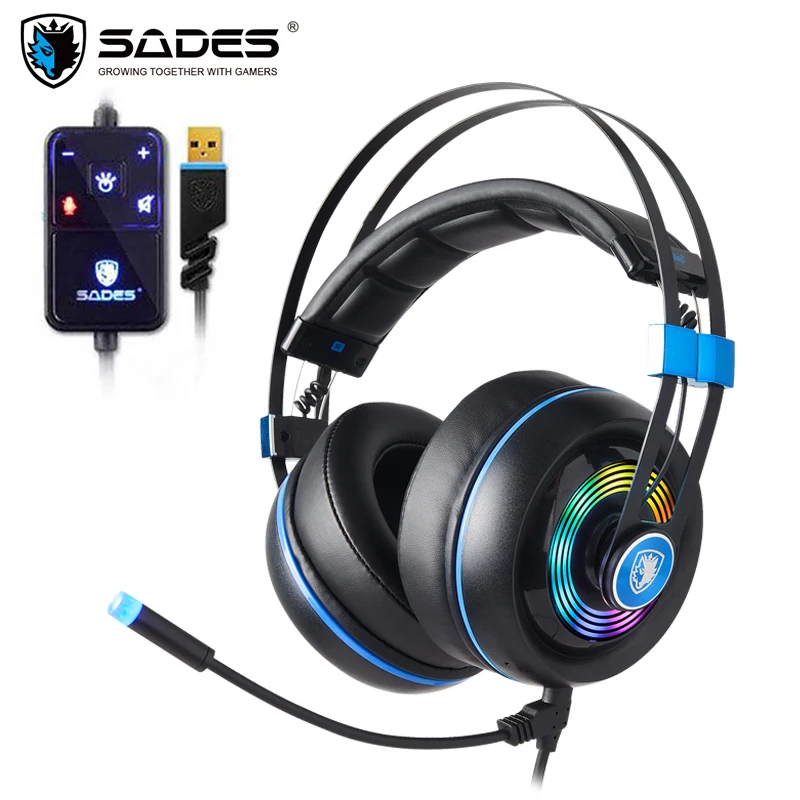 Baratos SADES Armor USB Gaming auriculares Realtek Gaming Audio ligero RGB iluminación Cancelación de ruido para ordenador