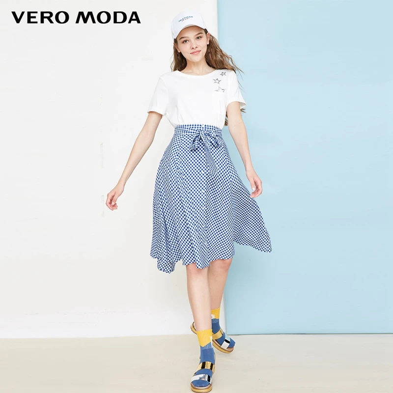 Vero Moda Новая женская клетчатая юбка со средним швом, декоративной пуговицей на шнуровке | 318316514