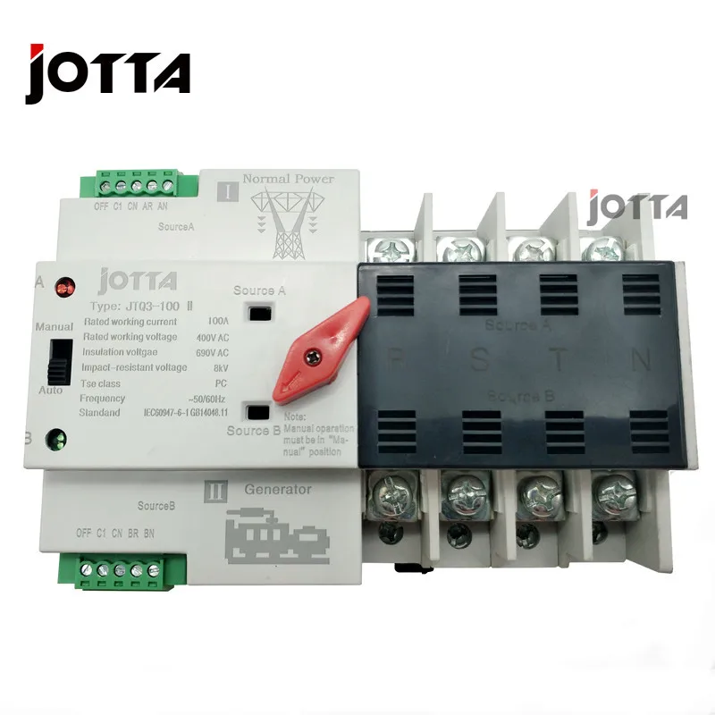 Jotta W2R-2P/3 P/4 P Мини ATS автоматический переключатель 100A 2 P/3 P/4 P электрические селекторные переключатели Двойной Выключатель питания din-рейка