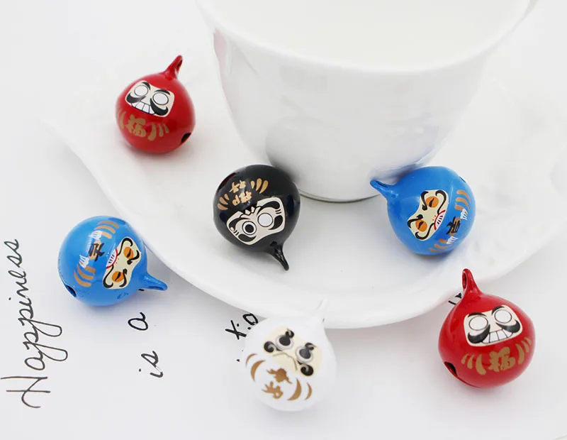 Many Colors Japanese Daruma Doll Wishing Jingle Bells Good Luck Bells Charm Necklace Pendant Accessories Jewelry Craft Findings