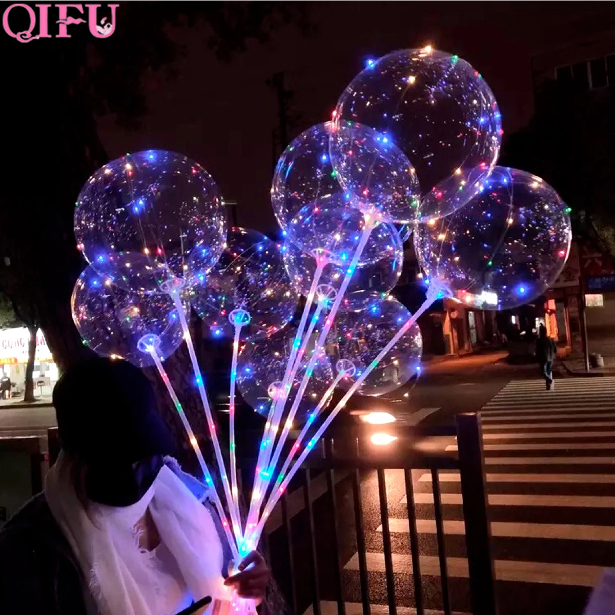 

QIFU 1 Set 20inch Bobo Balloon With Led Light Transparent Luminous Baloon Birthday Party Decor Kids Wedding Decor Babyshower