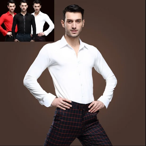 

2015 new mens white dance shirt Competition Performance Ballroom Modern Salsa Tango Samba latin mens shirts boys dancewear