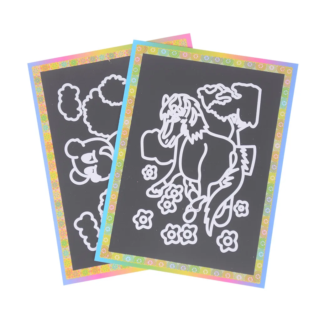 

5pcs/lot Two-in-one Magic Color Scratch Art Paper Coloring Cards Scraping Drawing Toys For Children 13*9.5cm