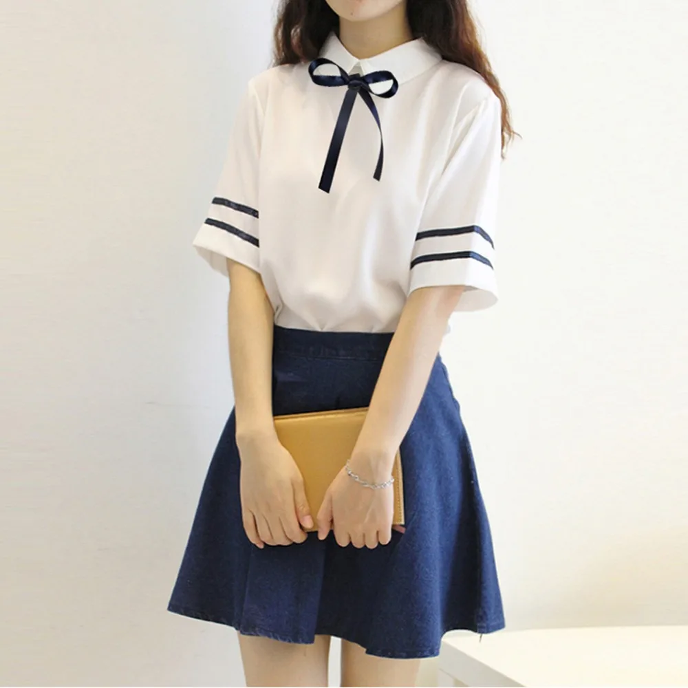 

High quality British men sailor uniform Japanese girl school uniforms cotton student College women denim skirt shirt dress suit