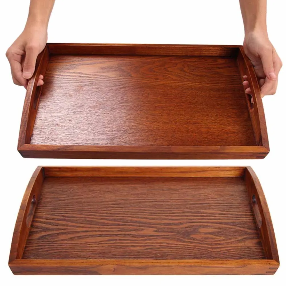 

Rectangle Wooden Breakfast Food Dinner Dessert Tea Tray Plate Storage Serving Tray Plate Food Server Dishes Water Drink Platter
