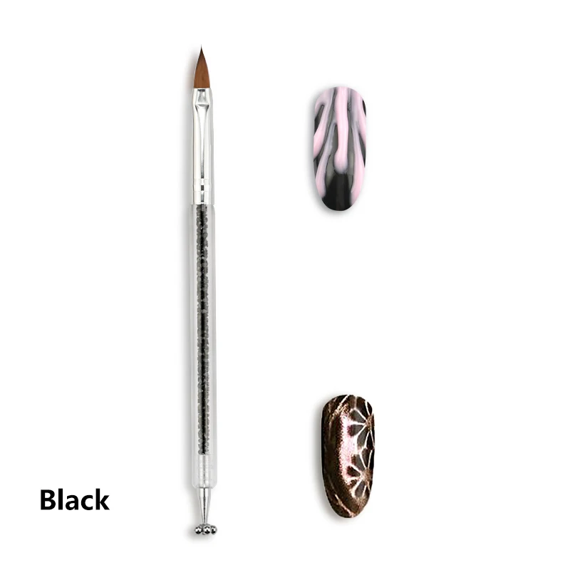 Кисти для нейл-арта, стразы, ручка, лак для рисования, линии для рисования, кисть с цветочным дизайном, магнитная палочка для маникюрных инструментов - Цвет: Black
