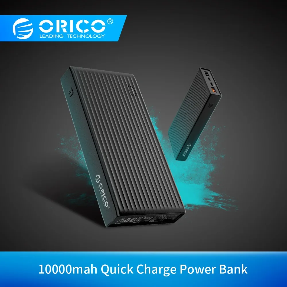 

ORICO 10000 mah Power Bank Quick Charge 3.0 External Battery BC1.2 Three Output 18W Max Charger Adapter for Mobile Phone Tablet