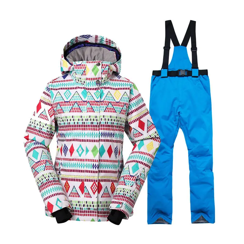 Женская зимняя одежда, женский лыжный костюм, комплекты 10 K, водонепроницаемый, ветрозащитный, теплый костюм, куртки для сноуборда+ нагрудники, лыжные штаны - Цвет: picture jacket pant