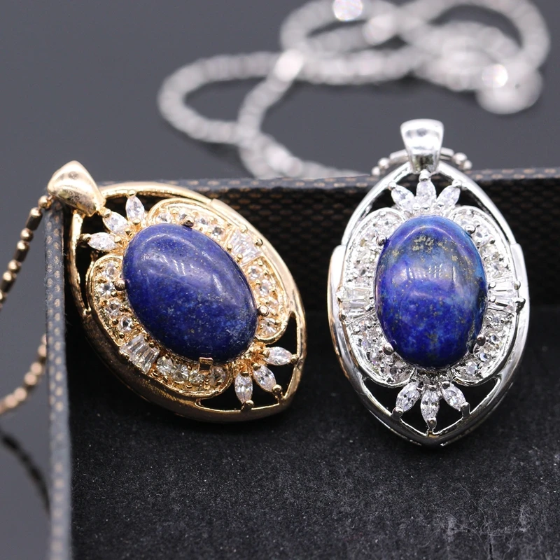 

Antique Natural Lapis Lazuli& AAA Cubic Zirconia Gold Color Necklace Pendant For Women 2colors