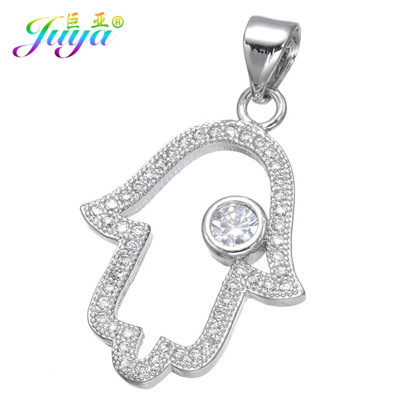 

Juya DIY Jewelry Making Charms Gold/Silver/Rose Gold Hamsa Evil Eye Fatima Connector Pendant Charms For Bracelet Necklace Making