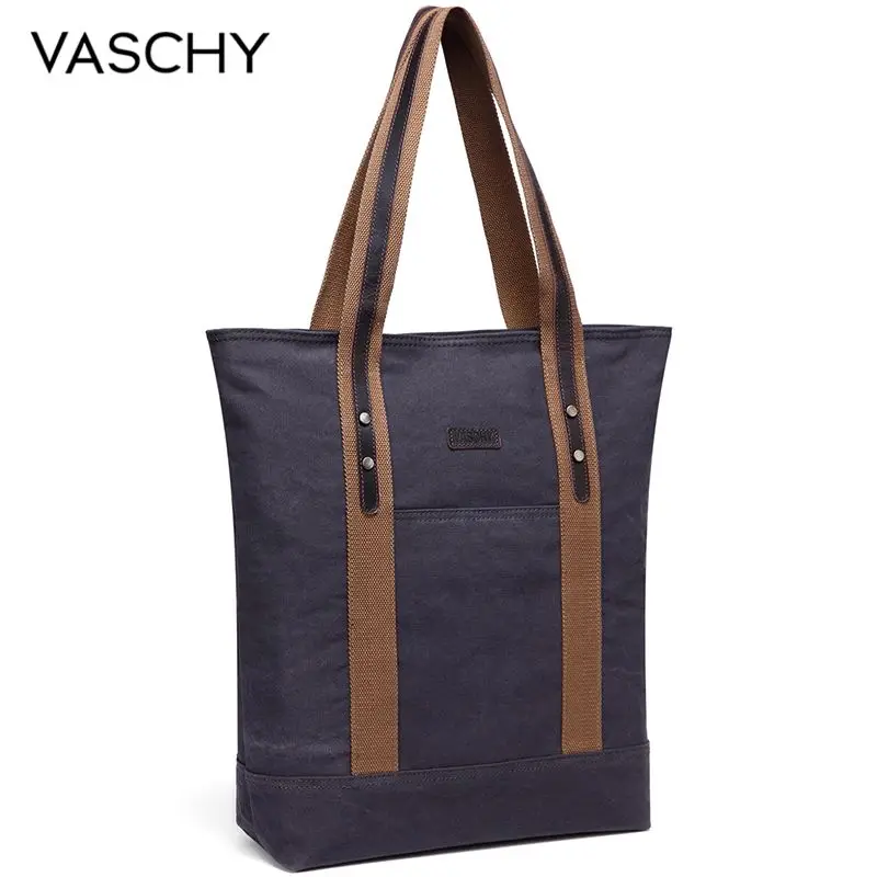

VASCHY Vintage Canvas Tote for Women Water Resistant Large Shopper Work Bag Handbags Women Leather Bags for Work Travel School