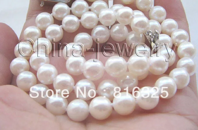 

FREE SHIPPING>> Perfect 9mm white Japanese akoya pearl necklace-18