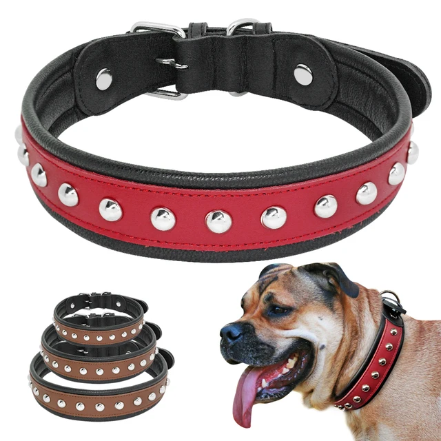 Leather Bulldog Pitbull Dog Collar Spiked Studded Rivet Dog Collars