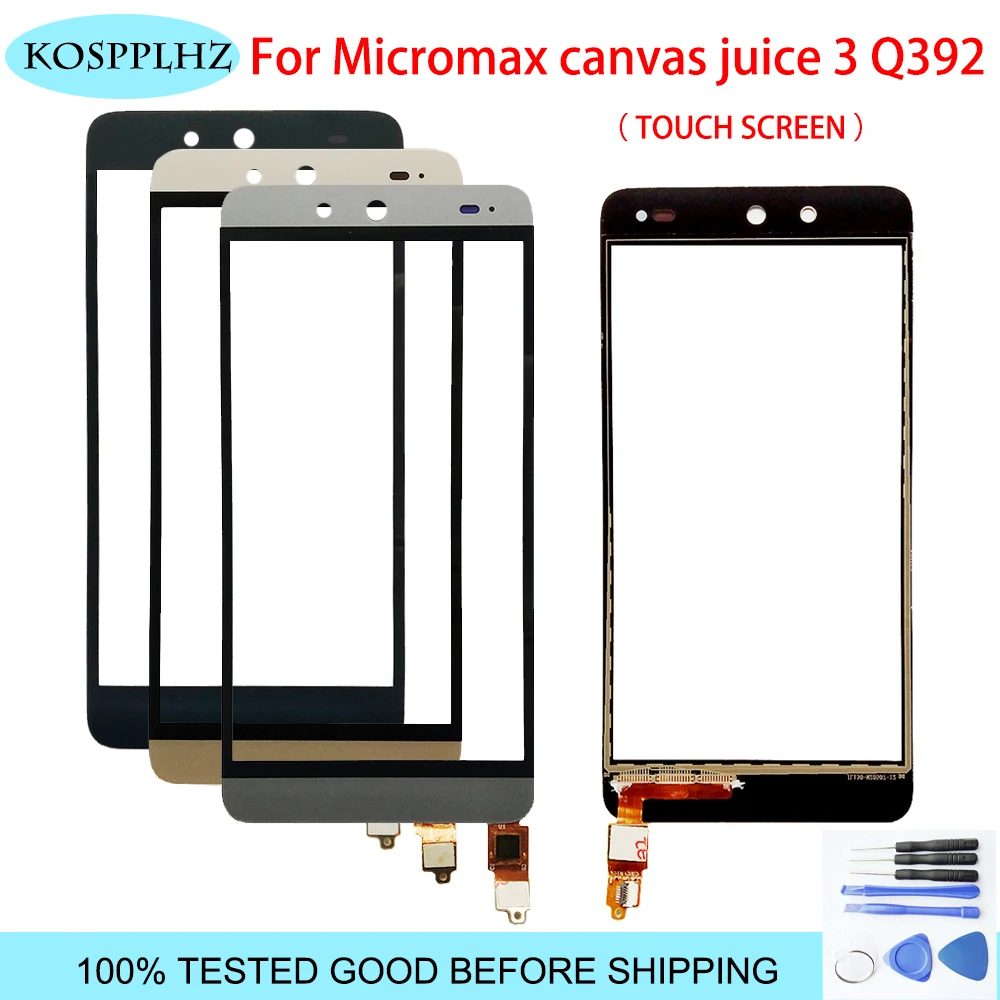 

High Quality For Micromax Canvas Juice 3 Q392 Touch Screen Digitizer Touch Panel Lens Glass With Tape Black Color + tools