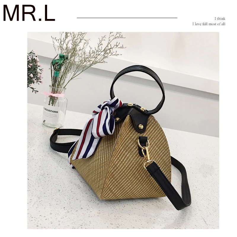 

MR.L Fashion Women Straw Bag Triangle Lantern Mini Handbag Summer Bohemian Crossbody Shoulder Bags For ladies Handbag Bali