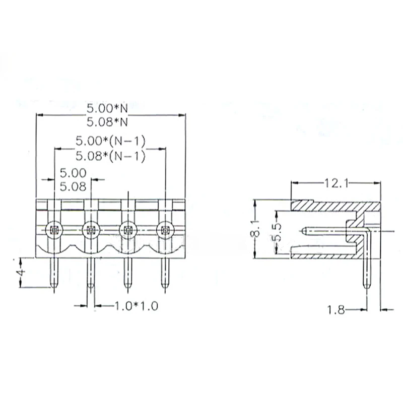 10pcs  Plug-in Terminal Block Connector 5.08MM Open Straight Needle Seat Green Copper Environmental Protection 2P-16P