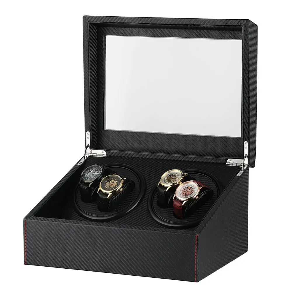 

Luxury Fashion Watch Winder Watch Box Automatic for Four Mechanical Watches Black Mixed Materials clock winder remontoir montre