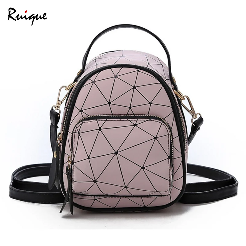 

Ruique 2018 Girls Geometric Pattern Backpack Women New Fashion Simple Casual Sports Bag Ladies PU Leather Mini Size Backpacks