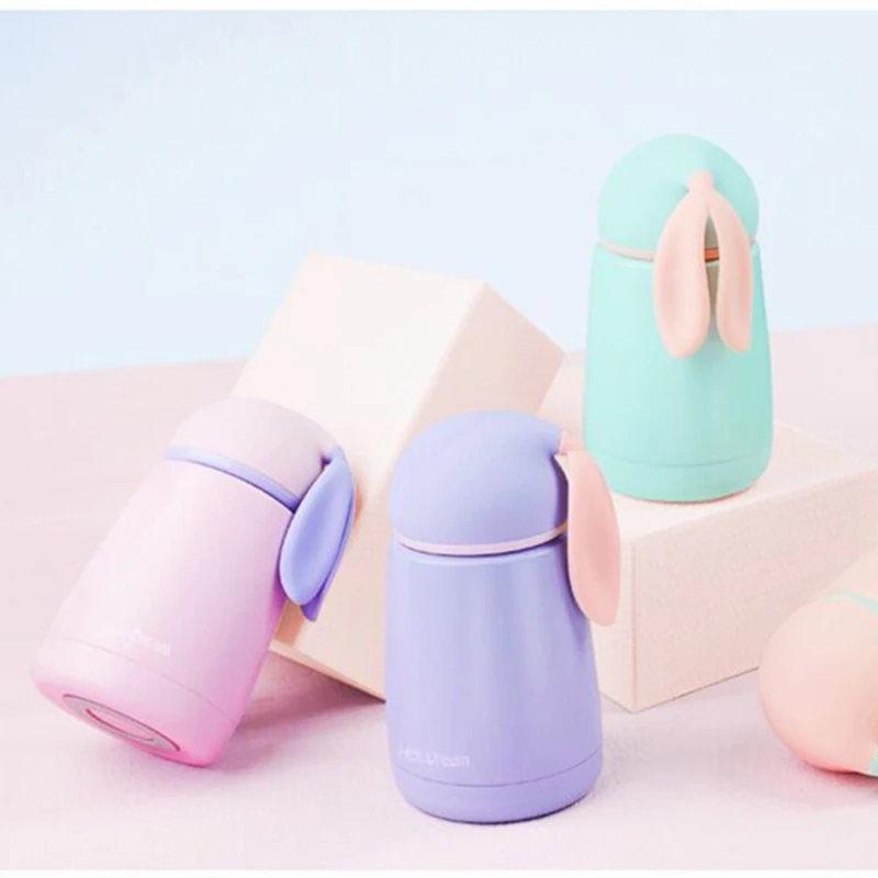 

Cartoon thermos Cup rabbit shape termo silicone shell + stainless steel inner mark termos children's cute portable mini thermos