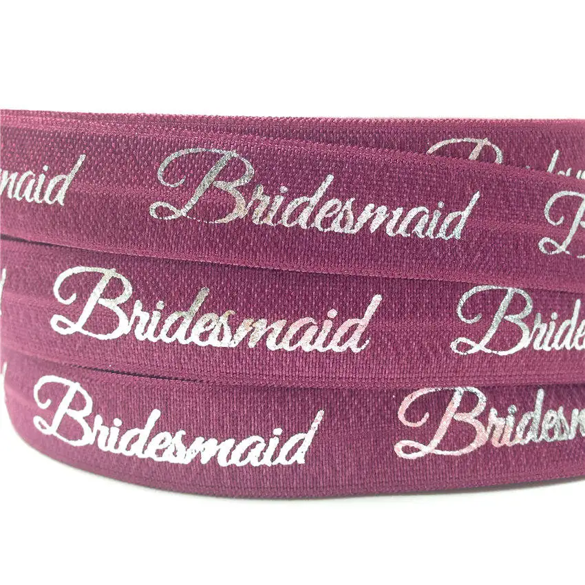 5/8"(5 yards/lot) Gold/Silver Bridesmaid Print Fold Over Elastics FOE Stretch Band Wedding Decor Party accessories - Color: GS261 Maroon-Silver